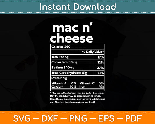 Mac N Cheese Nutritional Facts Thanksgiving Christmas Svg Digital Cutting File