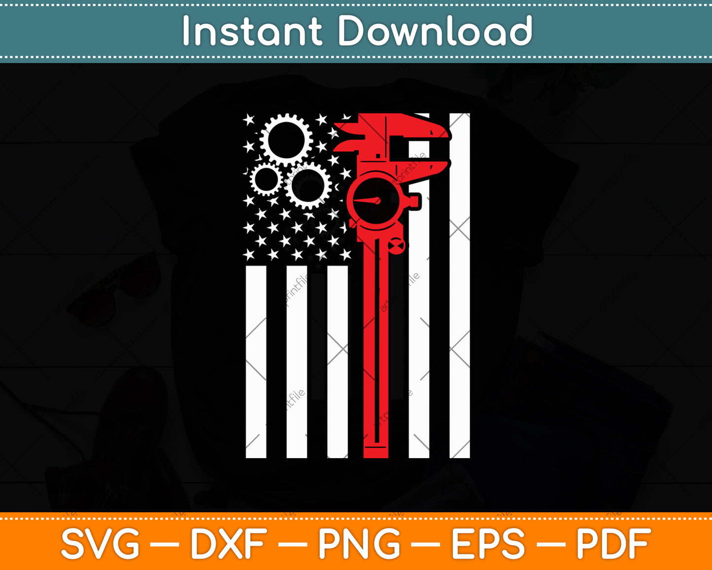 Mechanic Tools - American Flag Machinist Machine Operator Svg Digital Cutting File