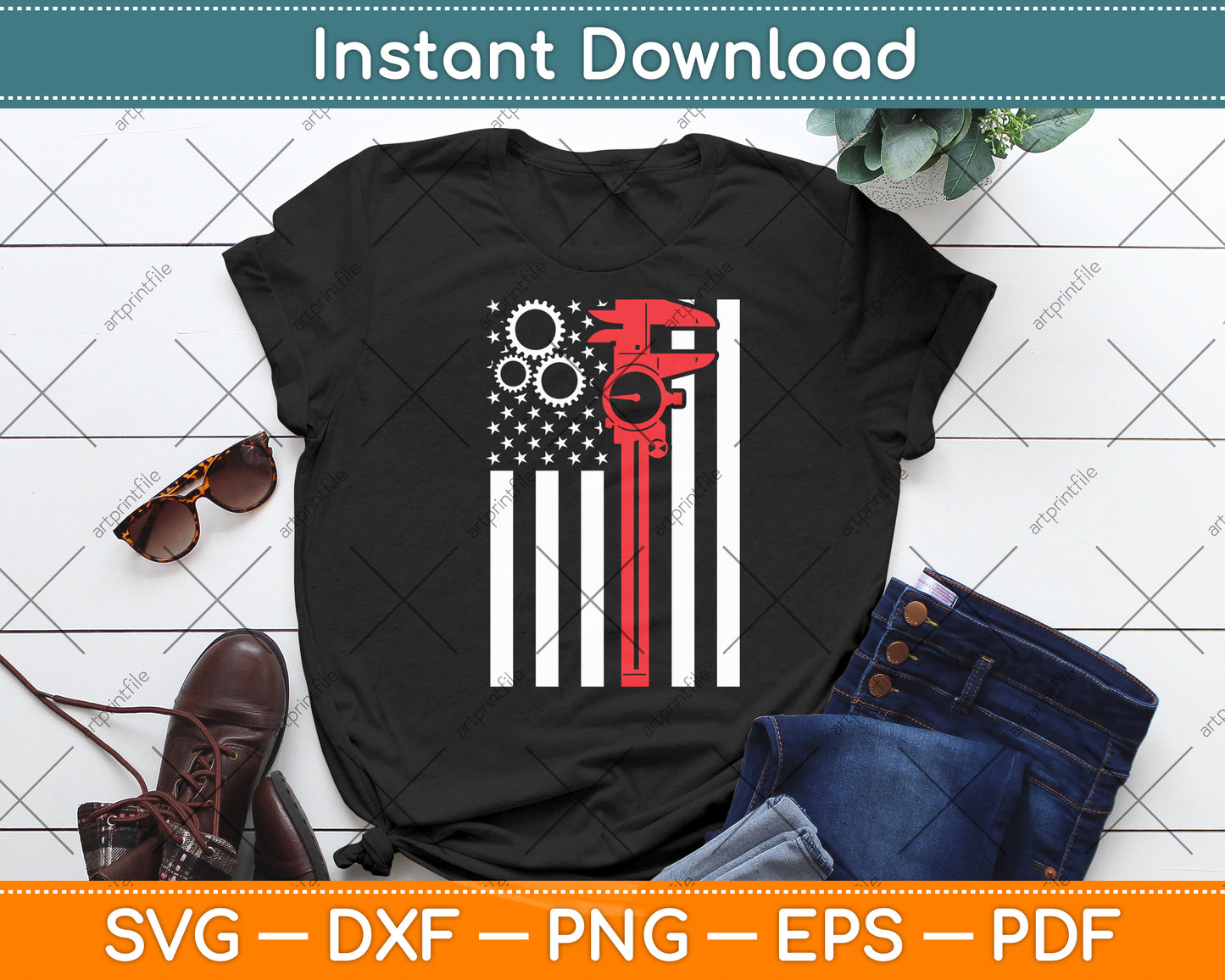 Mechanic Tools - American Flag Machinist Machine Operator Svg Digital Cutting File