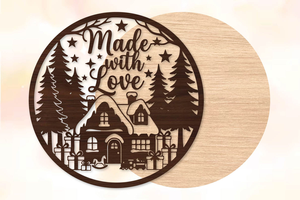 Made with Love Christmas Cabin Laser Cut SVG