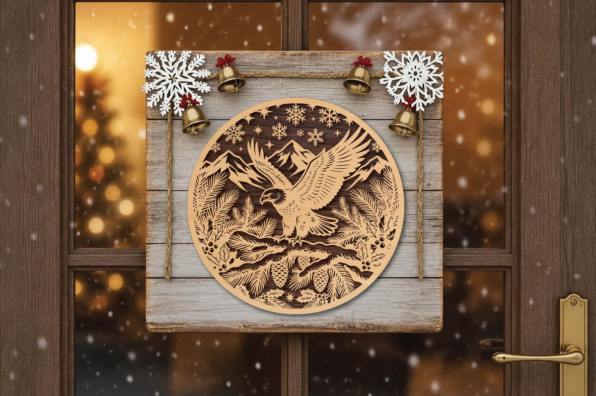Majestic Eagle Laser Cut SVG, Eagle Wildlife Round Ornament Cut File, Mountain Bird Design