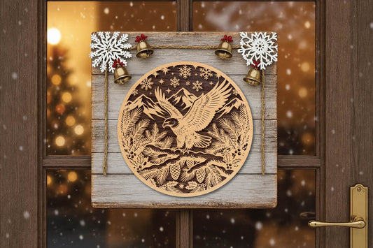 Majestic Eagle Laser Cut SVG, Eagle Wildlife Round Ornament Cut File, Mountain Bird Design