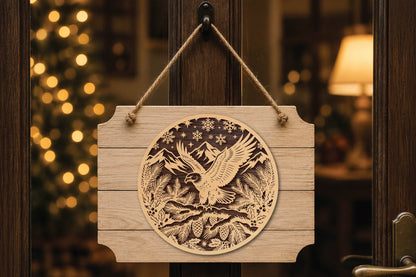 Majestic Eagle Laser Cut SVG, Eagle Wildlife Round Ornament Cut File, Mountain Bird Design