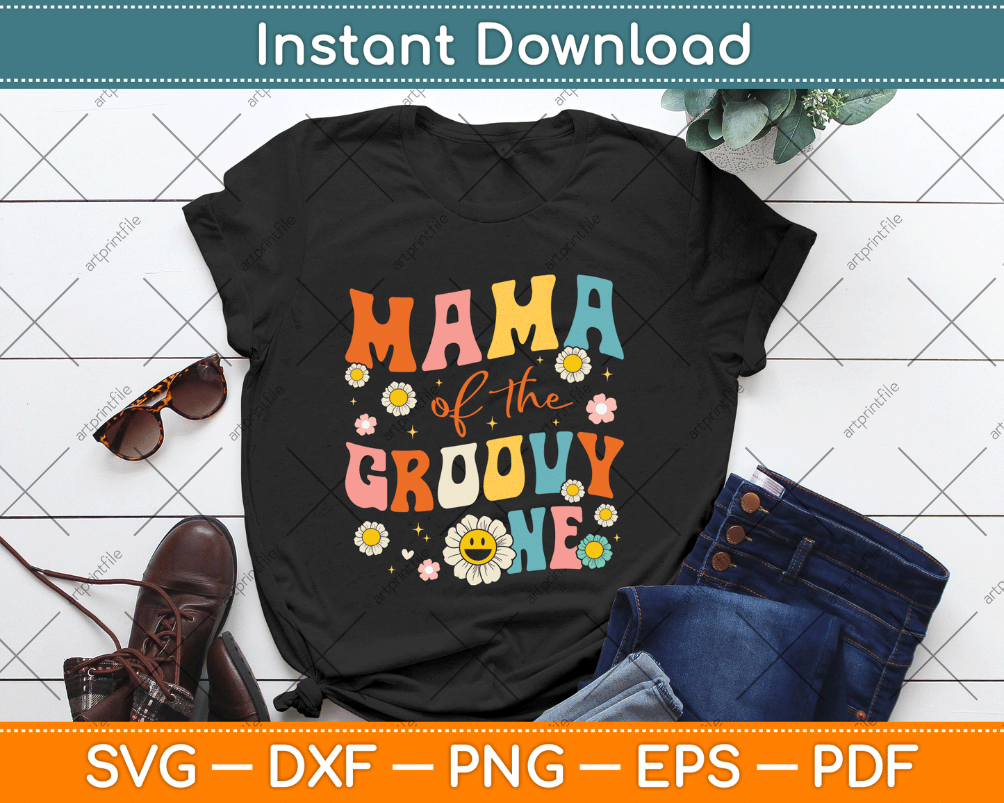 Mama Of The Groovy One 1st Birthday Pregnancy Announcement SVG Digital Cutting File