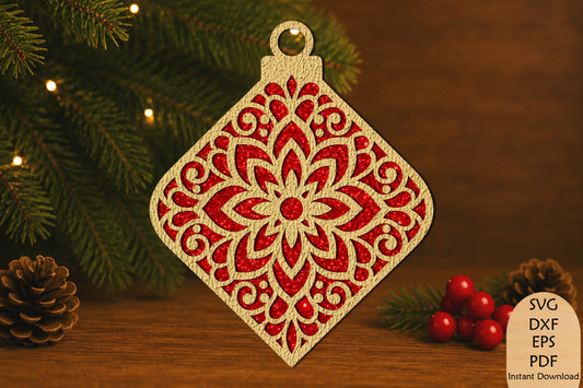 Mandala Christmas Ornament Laser Cut SVG File