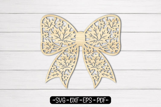 Maple Leaf Coquette Bow Laser Cut SVG | Fall Autumn Decor