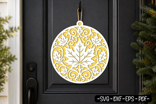 Maple Leaf Round Ornament Laser Cut SVG Fall Leaf Design