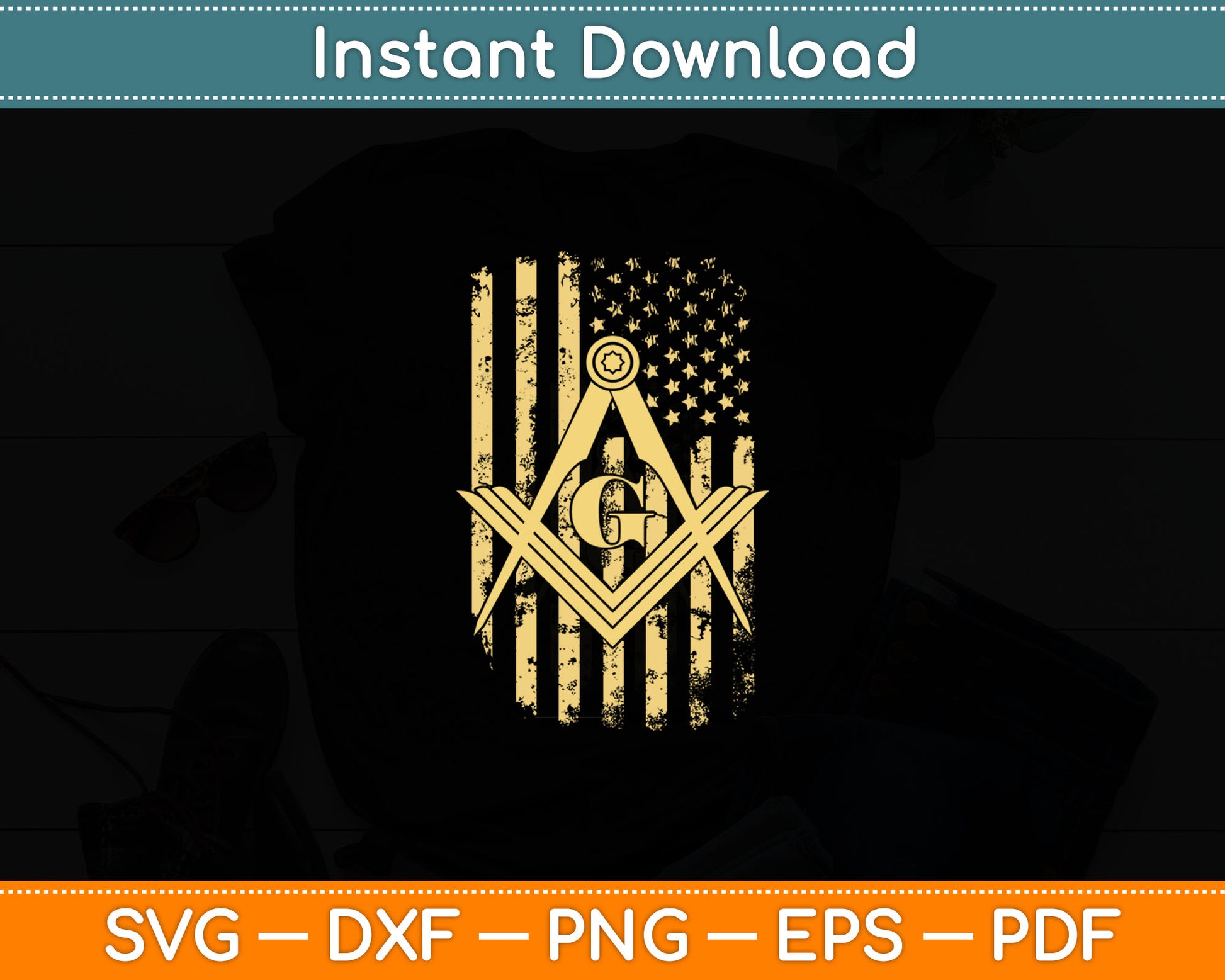 Masonic American Flag Square and Compass - Freemason Svg Digital Cutting File
