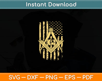 Masonic American Flag Square and Compass - Freemason Svg Digital Cutting File