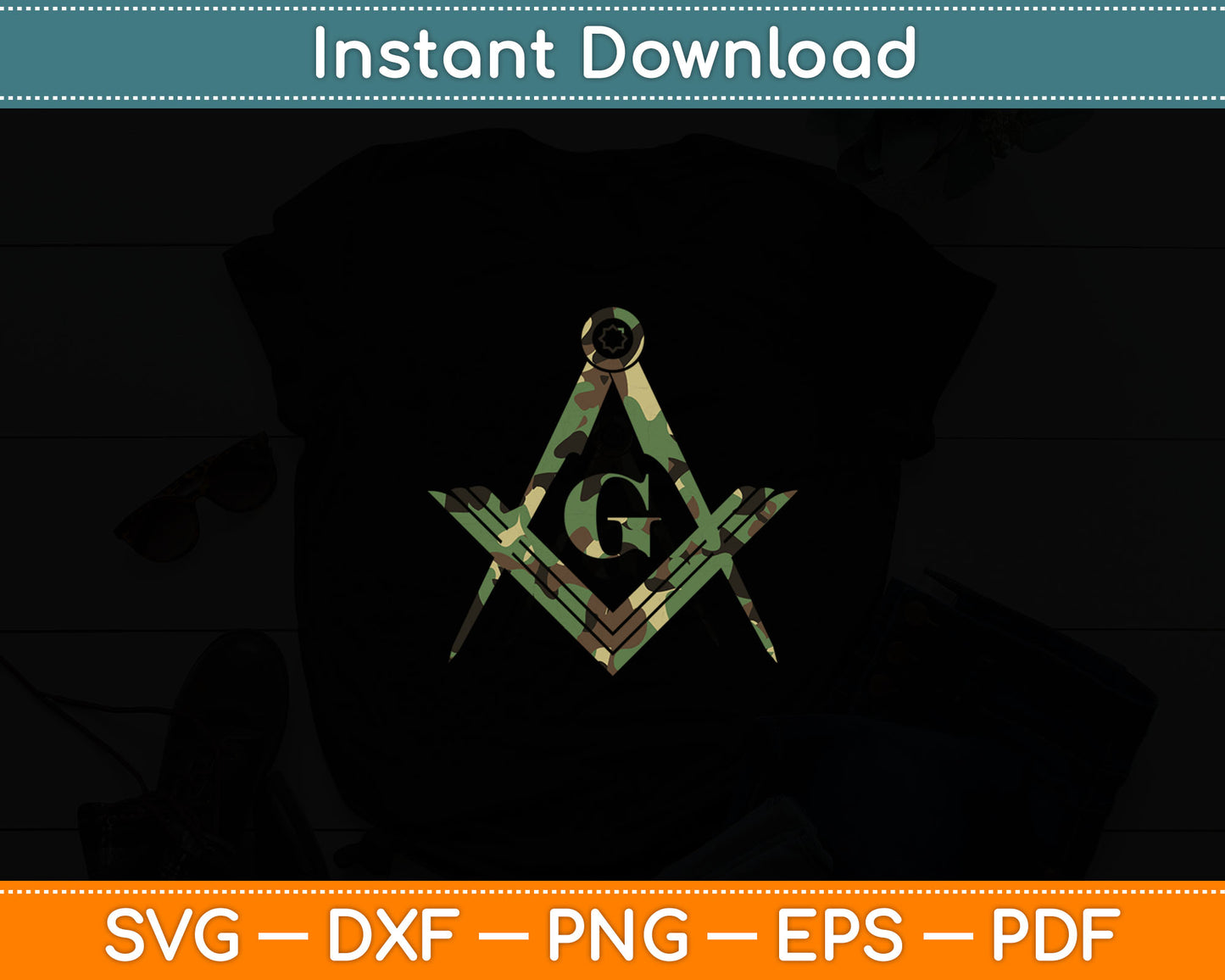 Masonic Camo Square and Compass - Freemason Svg Digital Cutting File