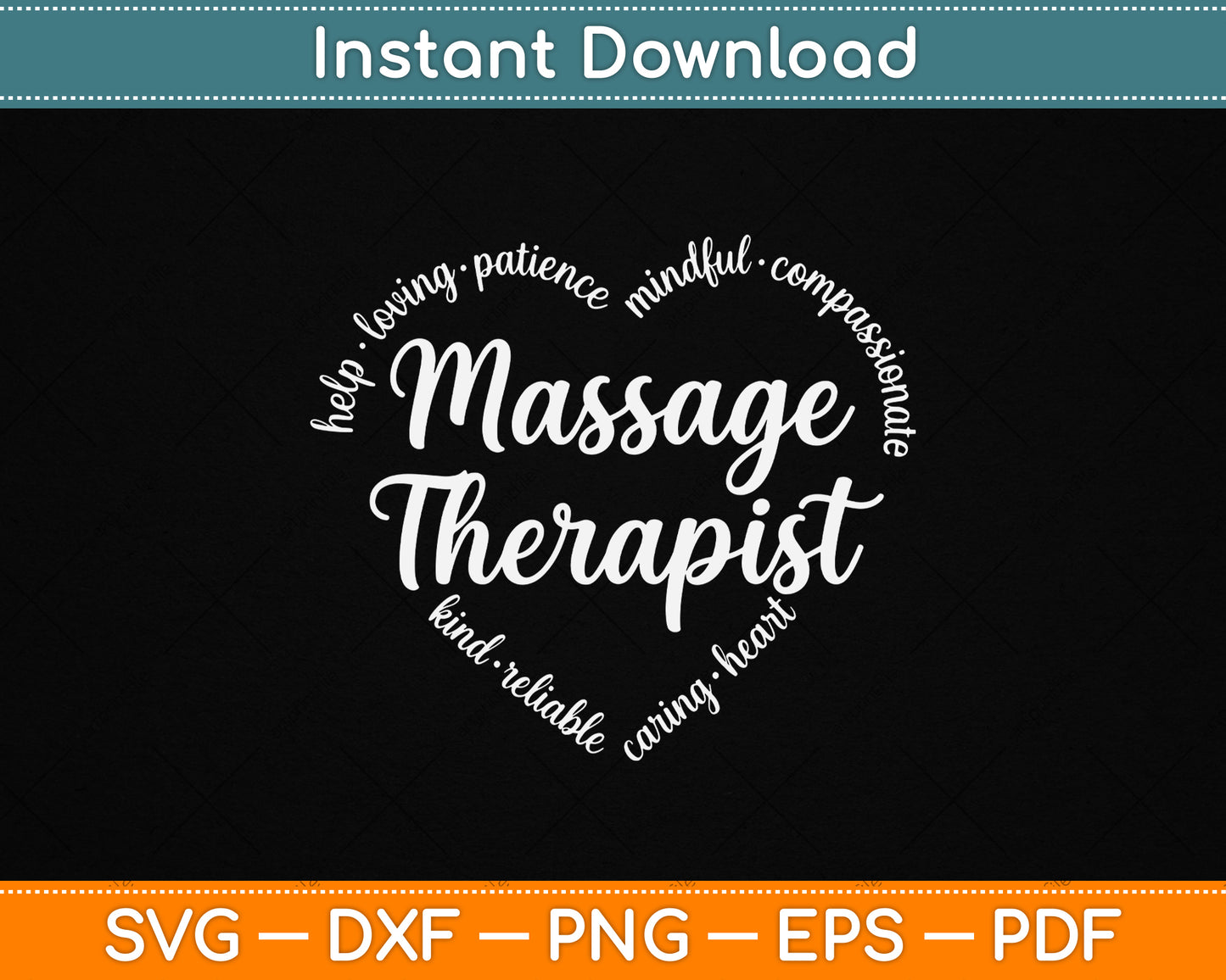 Massage Therapist Heart Word Cloud SVG design for massage therapy professionals