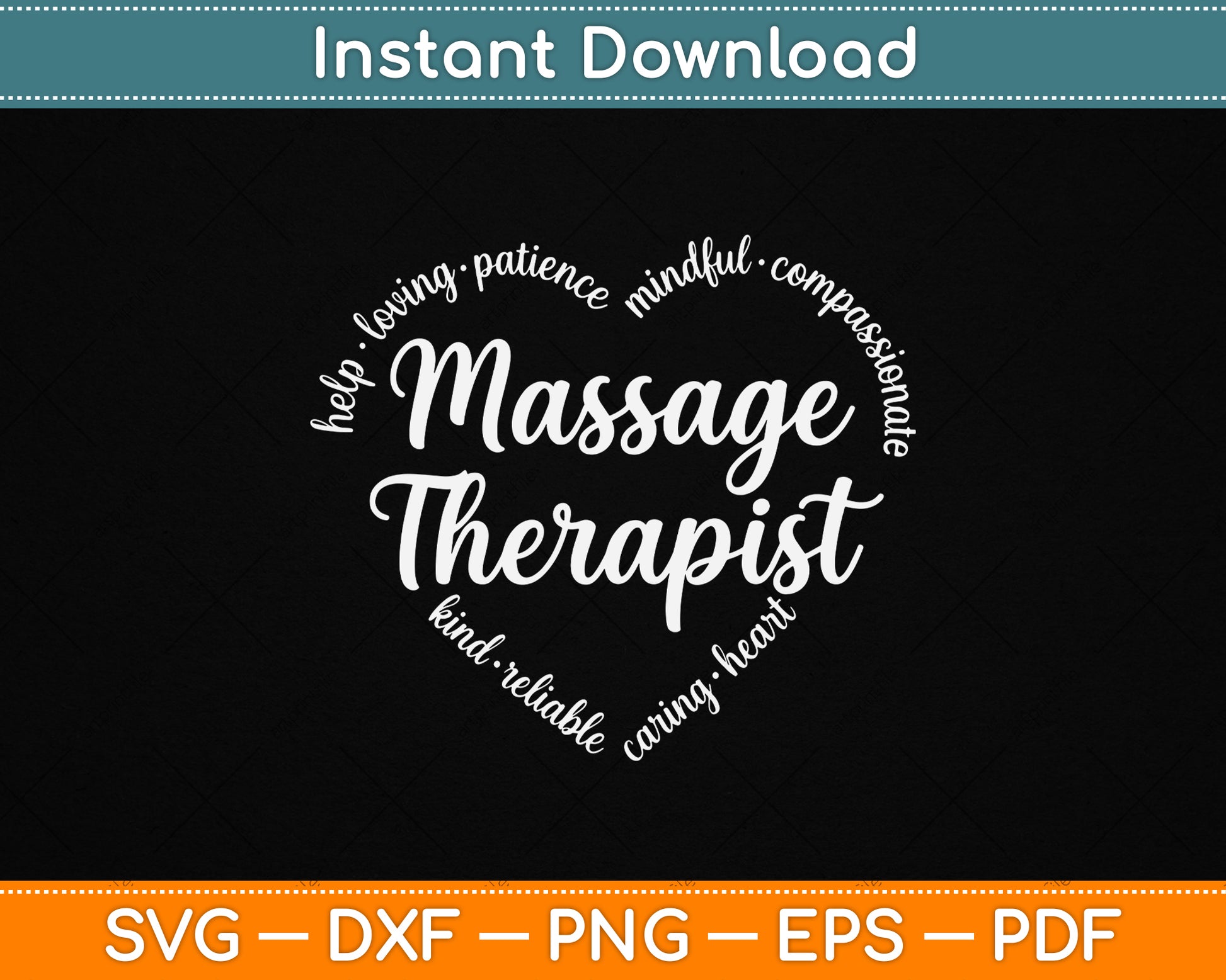 Massage Therapist Heart Word Cloud SVG design for massage therapy professionals