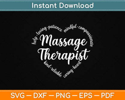 Massage Therapist Heart Word Cloud SVG design for massage therapy professionals
