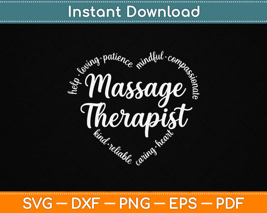 Massage Therapist Heart Word Cloud SVG Digital Cutting File