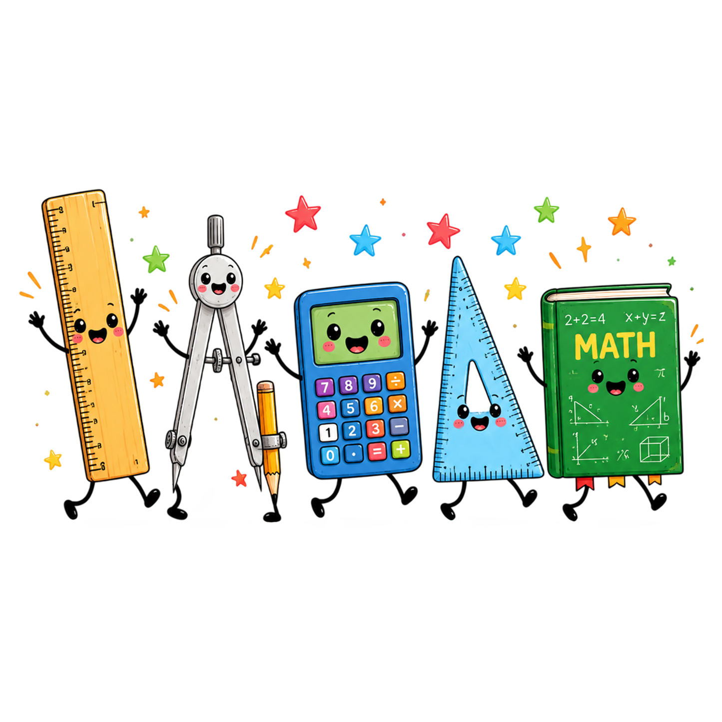 Math Teacher Doodle Characters School Supplies Educational PNG Sublimation