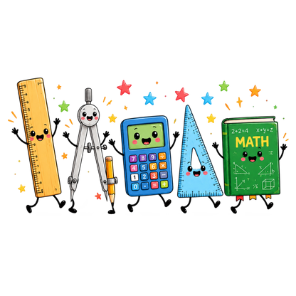 Math Teacher Doodle Characters School Supplies Educational PNG Sublimation