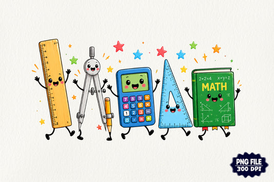 Math Teacher Doodle Characters School Supplies Educational PNG Sublimation