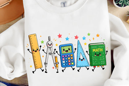 Math Teacher Doodle Characters School Supplies Educational PNG Sublimation