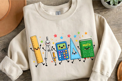 Math Teacher Doodle Characters School Supplies Educational PNG Sublimation