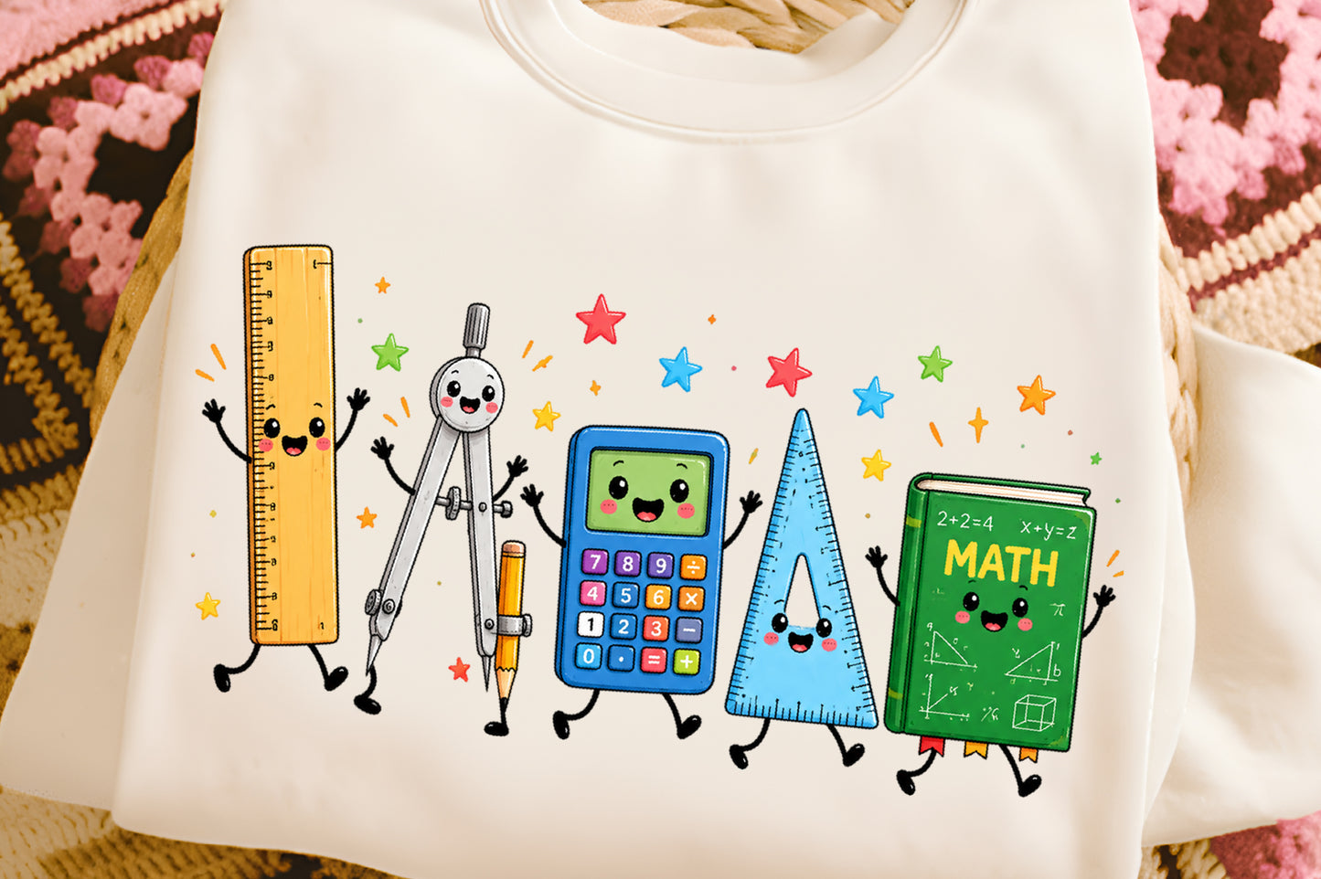 Math Teacher Doodle Characters School Supplies Educational PNG Sublimation