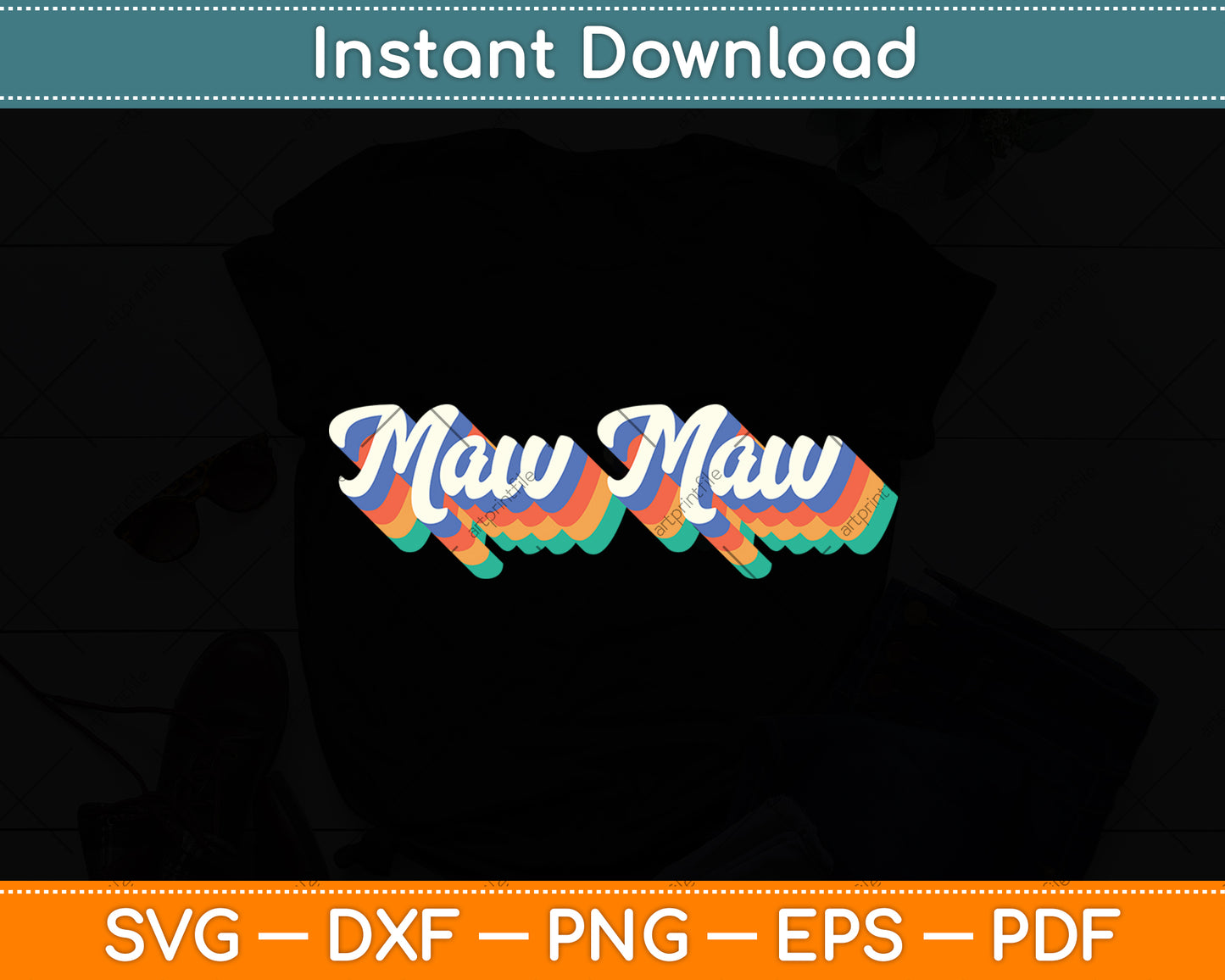 Maw Maw Gifts For Grandma Retro Vintage Mother's Day Svg Digital Cutting File