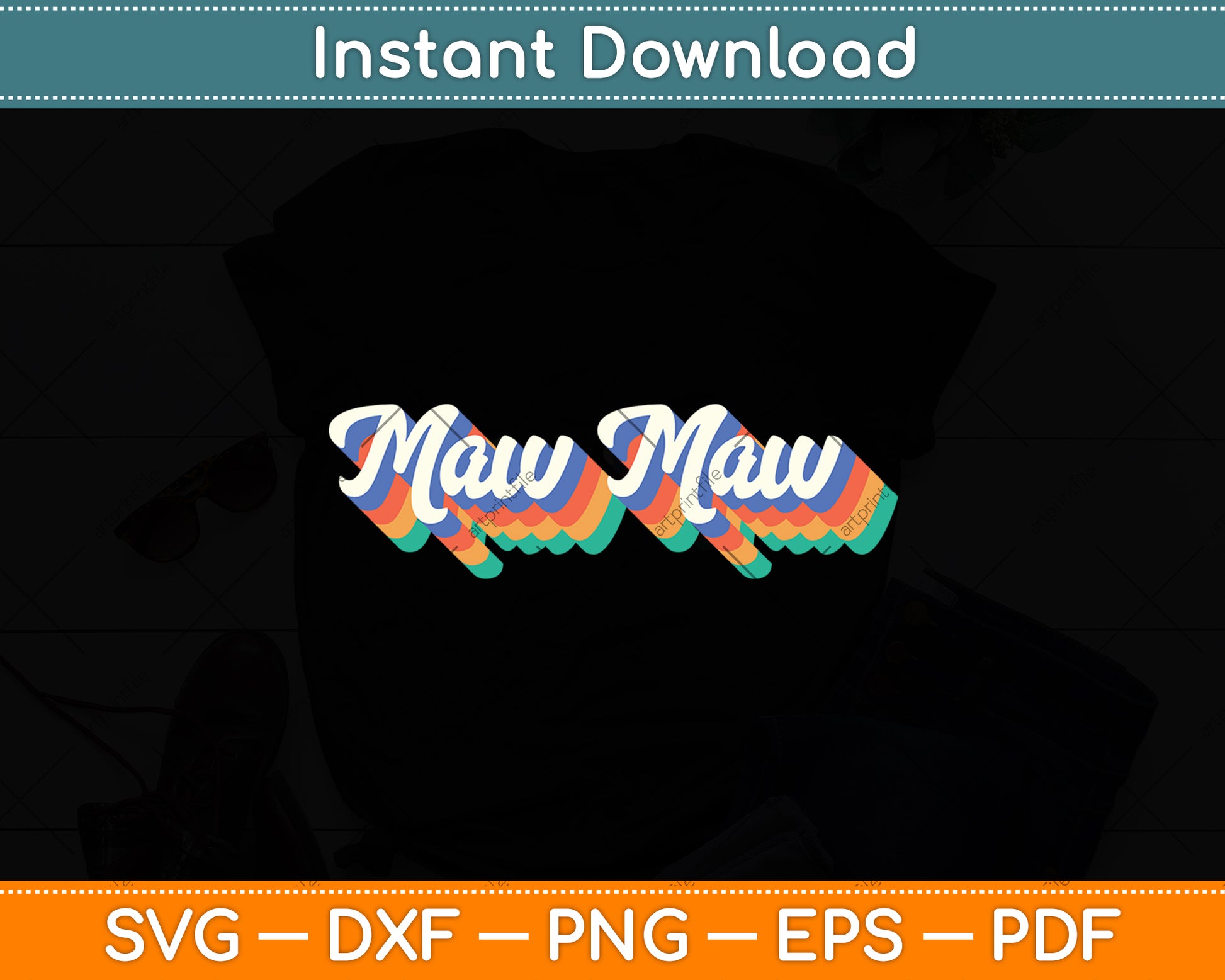 Maw Maw Gifts For Grandma Retro Vintage Mother's Day Svg Digital Cutting File