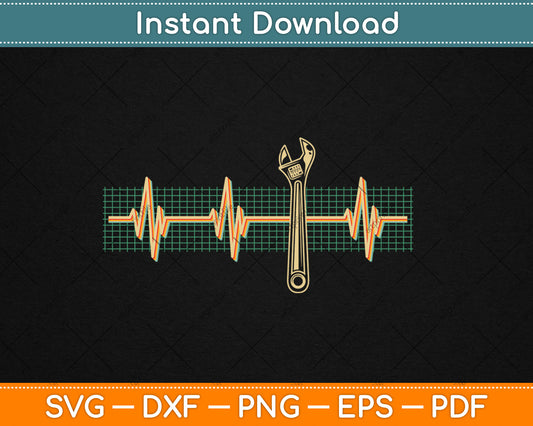 Mechanic Wrench Heartbeat Retro 80s Funny Technician Svg Digital Cutting File