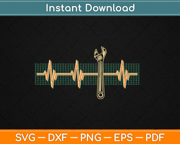 Mechanic Wrench Heartbeat Retro 80s Funny Technician Svg Digital Cutting File