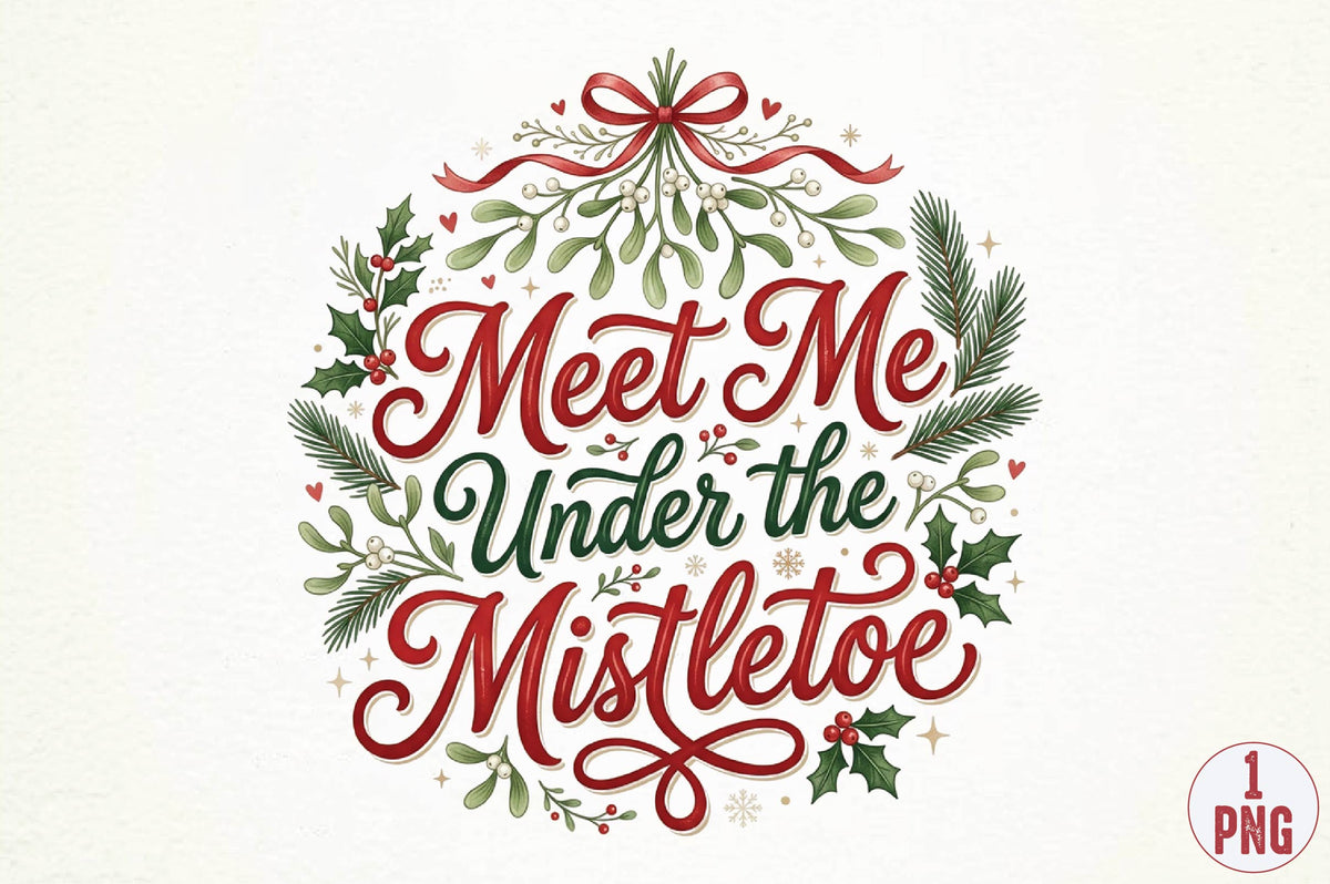 Meet Me Under the Mistletoe Christmas PNG, Mistletoe Holiday Sublimation Design, Christmas Shirt PNG, Romantic Holiday Design