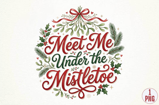Meet Me Under the Mistletoe Christmas PNG, Mistletoe Holiday Sublimation Design, Christmas Shirt PNG, Romantic Holiday Design
