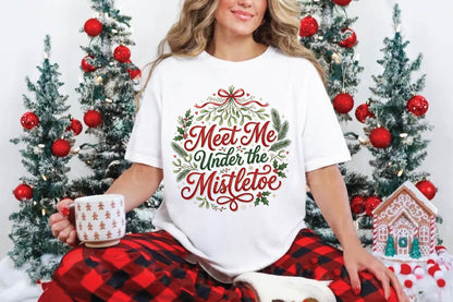 Meet Me Under the Mistletoe Christmas PNG, Mistletoe Holiday Sublimation Design, Christmas Shirt PNG, Romantic Holiday Design