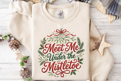 Meet Me Under the Mistletoe Christmas PNG, Mistletoe Holiday Sublimation Design, Christmas Shirt PNG, Romantic Holiday Design