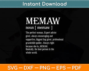 Memaw Definition Grandma Mother Day Svg Digital Cutting File