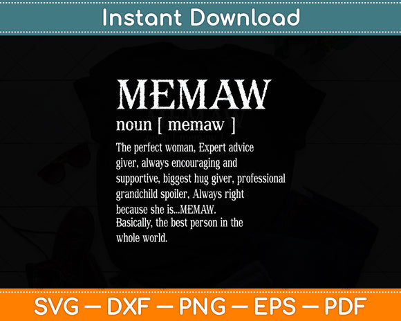 Memaw Definition Grandma Mother Day Svg Digital Cutting File