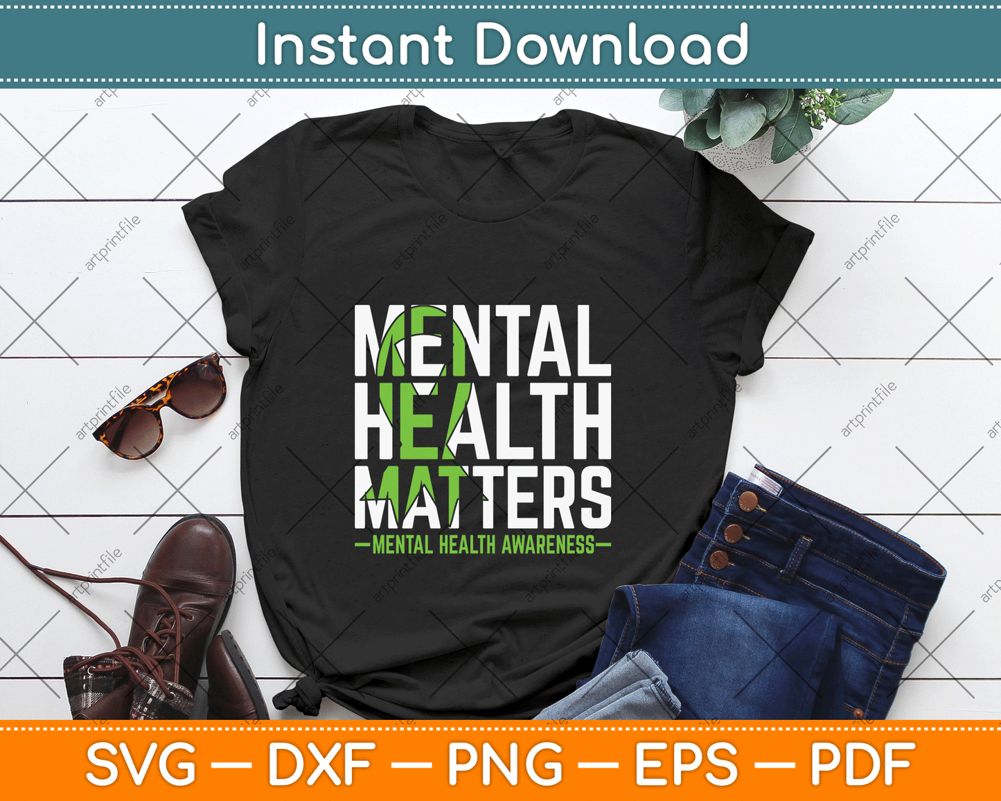Mental Health Matters Green Ribbon Mental Health Awareness SVG Dgital File