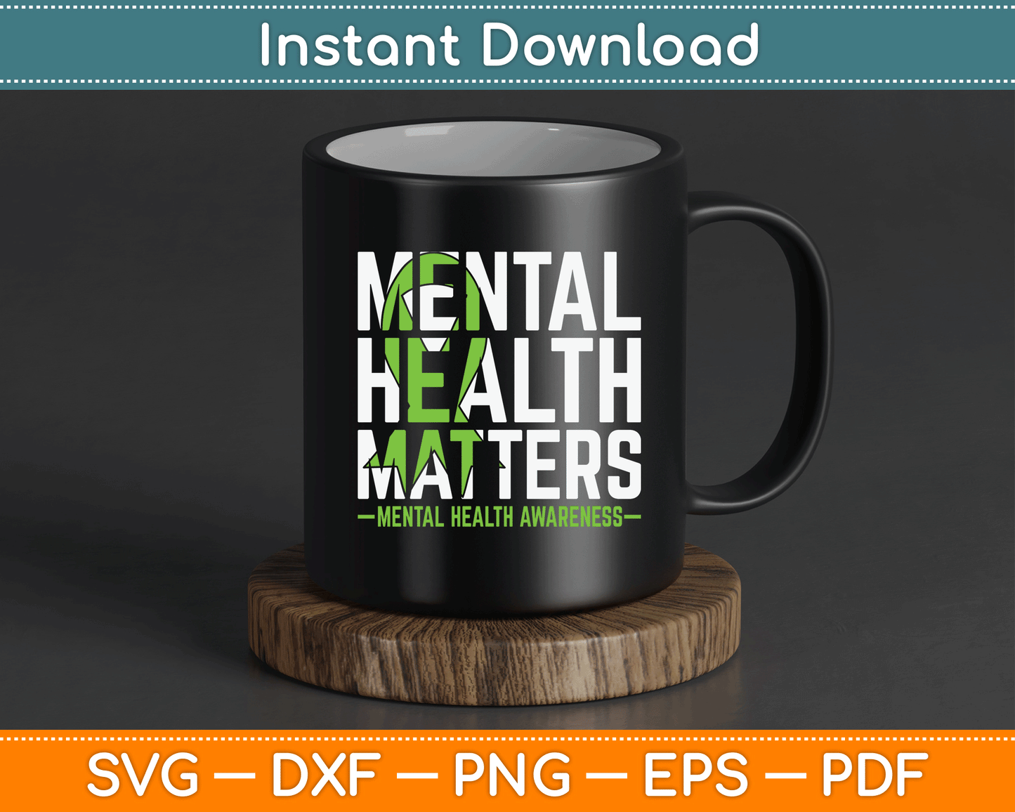 Mental Health Matters Green Ribbon Mental Health Awareness SVG Digital Cutting File