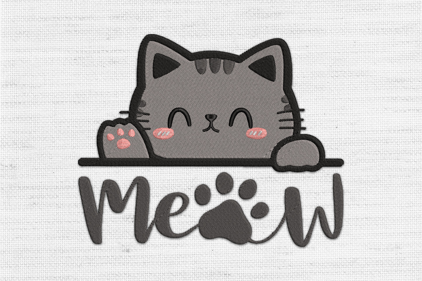 Meow Cat Embroidery Design – Cute Kitty Machine Embroidery Pattern, Adorable Cat Embroidery Design