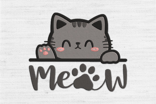 Meow Cat Embroidery Design – Cute Kitty Machine Embroidery Pattern, Adorable Cat Embroidery Design