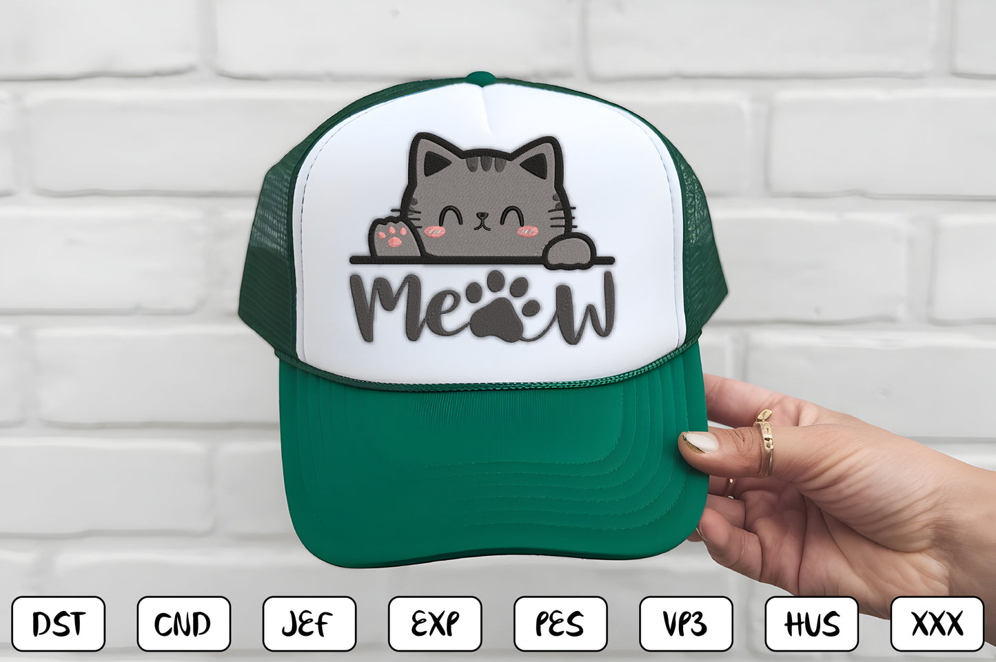 Meow Cat Embroidery Design – Cute Kitty Machine Embroidery Pattern, Adorable Cat Embroidery Design