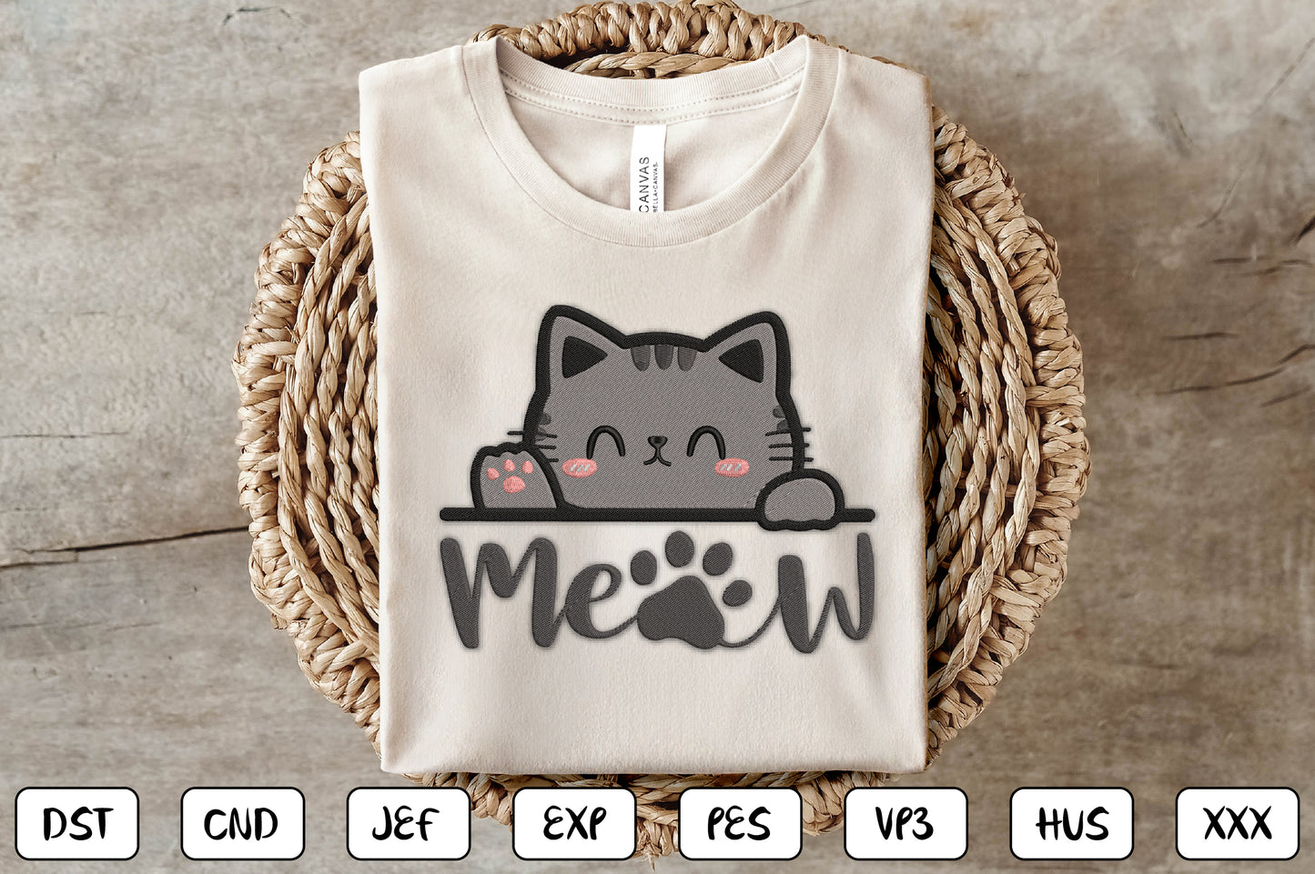 Meow Cat Embroidery Design – Cute Kitty Machine Embroidery Pattern, Adorable Cat Embroidery Design