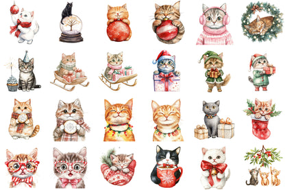 Meowy Christmas Cat Clipart Cute Holiday PNG Bundle
