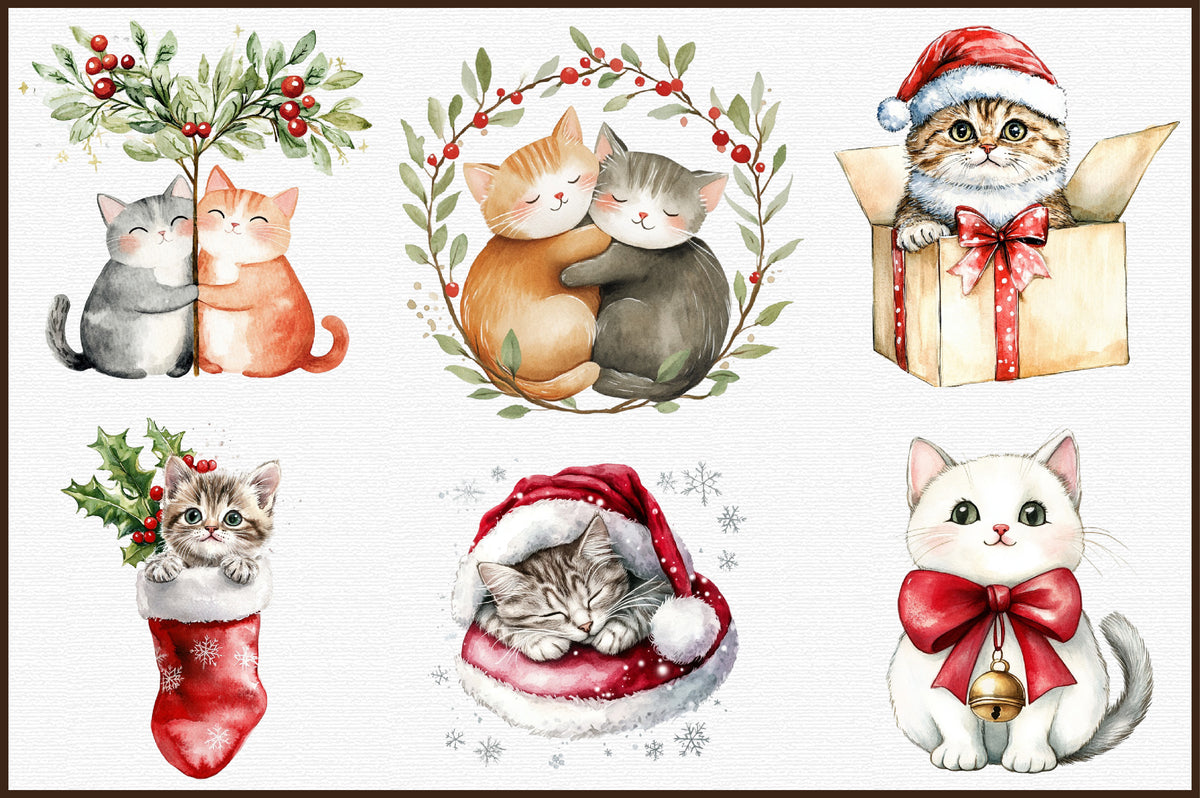Meowy Christmas Cat Clipart Cute Holiday PNG Bundle