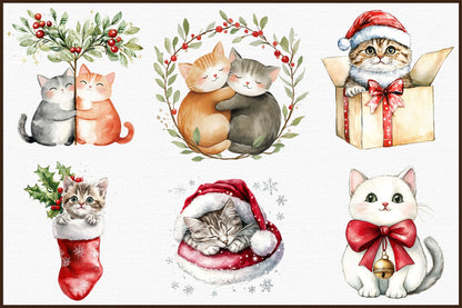 Meowy Christmas Cat Clipart Cute Holiday PNG Bundle