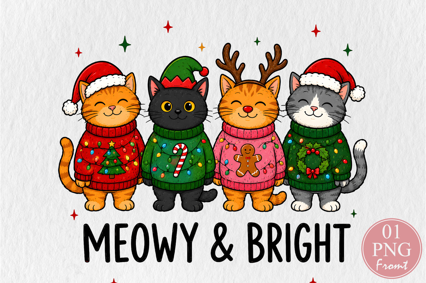Meowy & Bright Christmas Cats PNG Sublimation Design