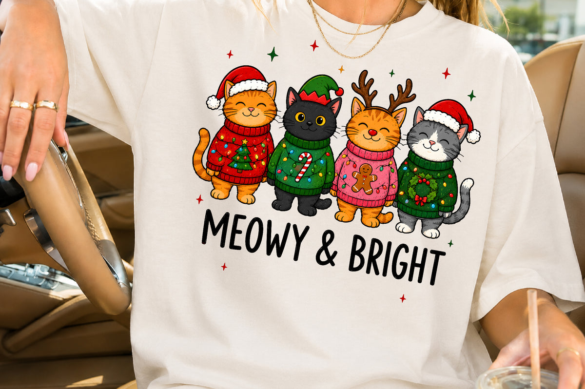 Meowy & Bright Christmas Cats PNG Sublimation Design