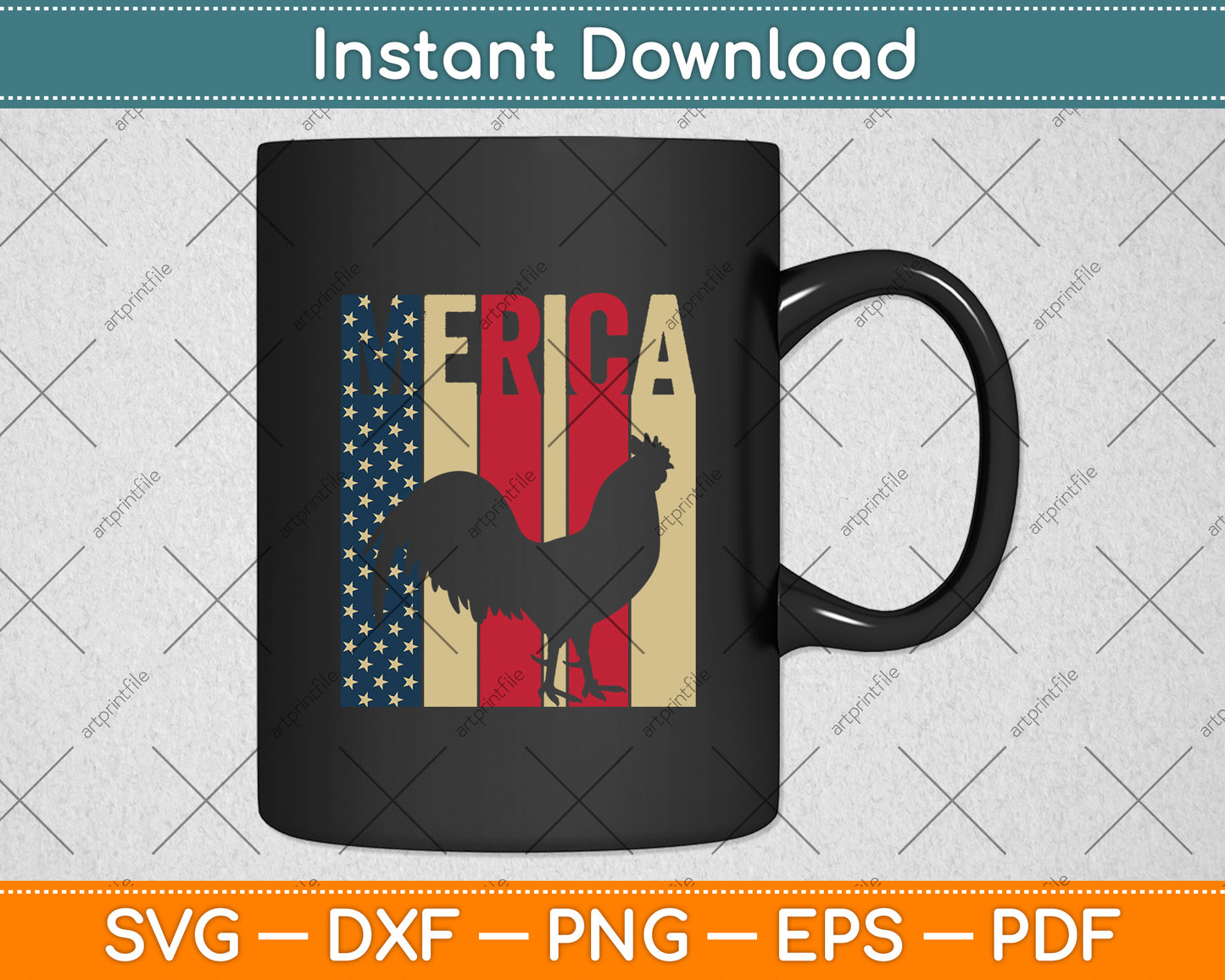 Merica American Flag Chicken 4th Of July Rooster Svg Digital Cutting File