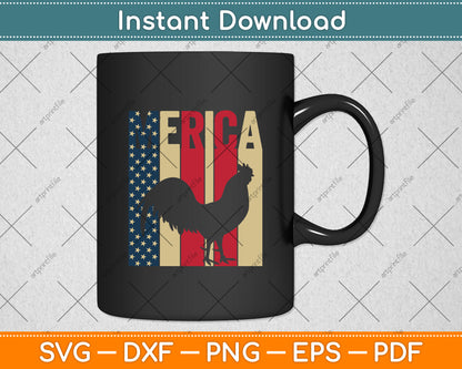 Merica American Flag Chicken 4th Of July Rooster Svg Digital Cutting File