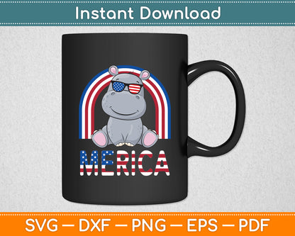 Merica Hippopotamus American Flag 4th of July Hippo Svg Png Dxf Digital Cutting File