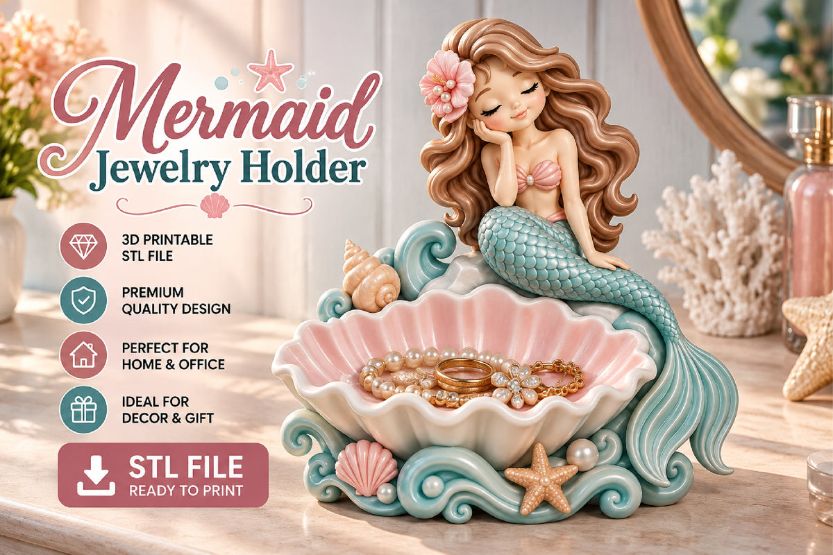 Mermaid Jewelry Holder 3D STL File