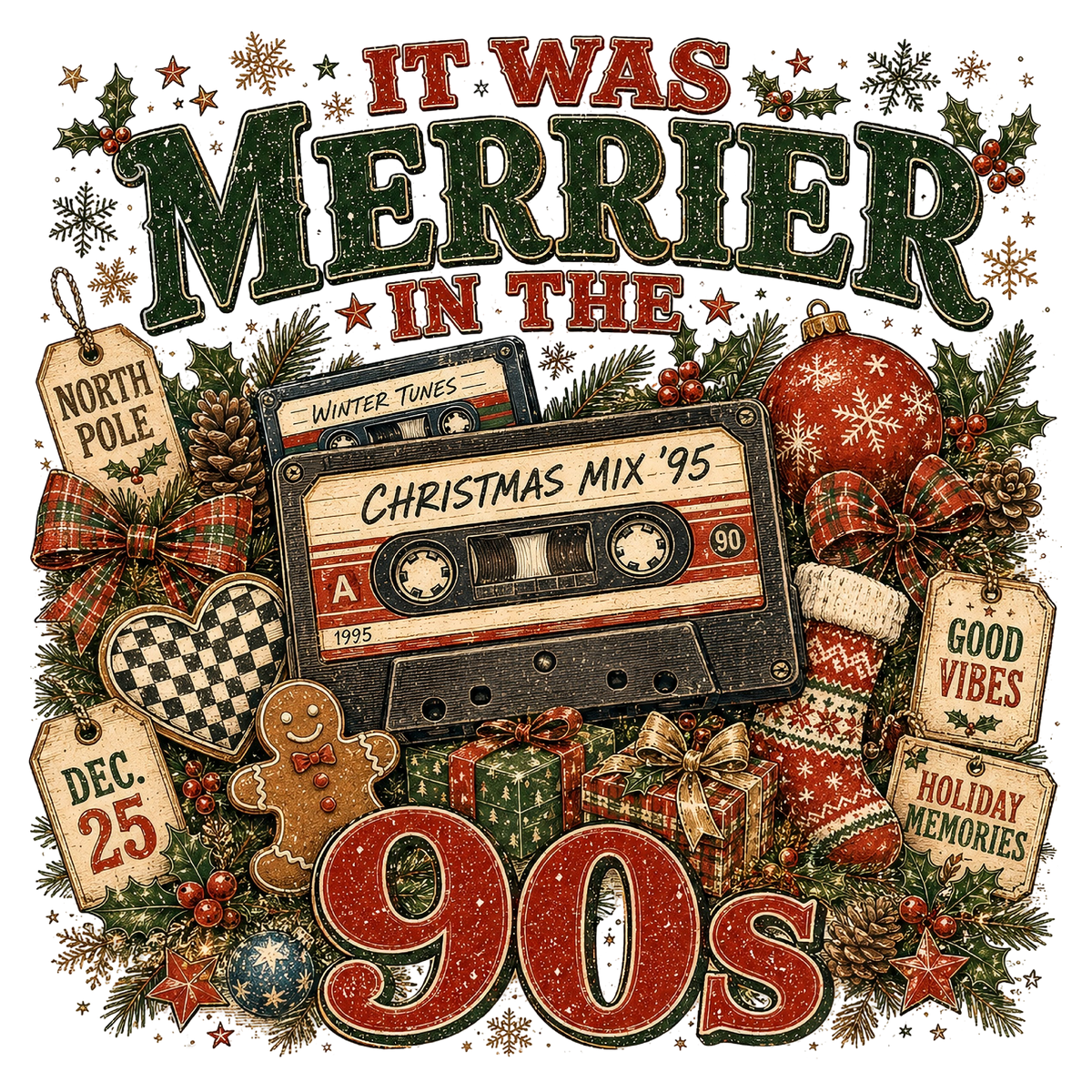 Merrier in the 90s Christmas PNG